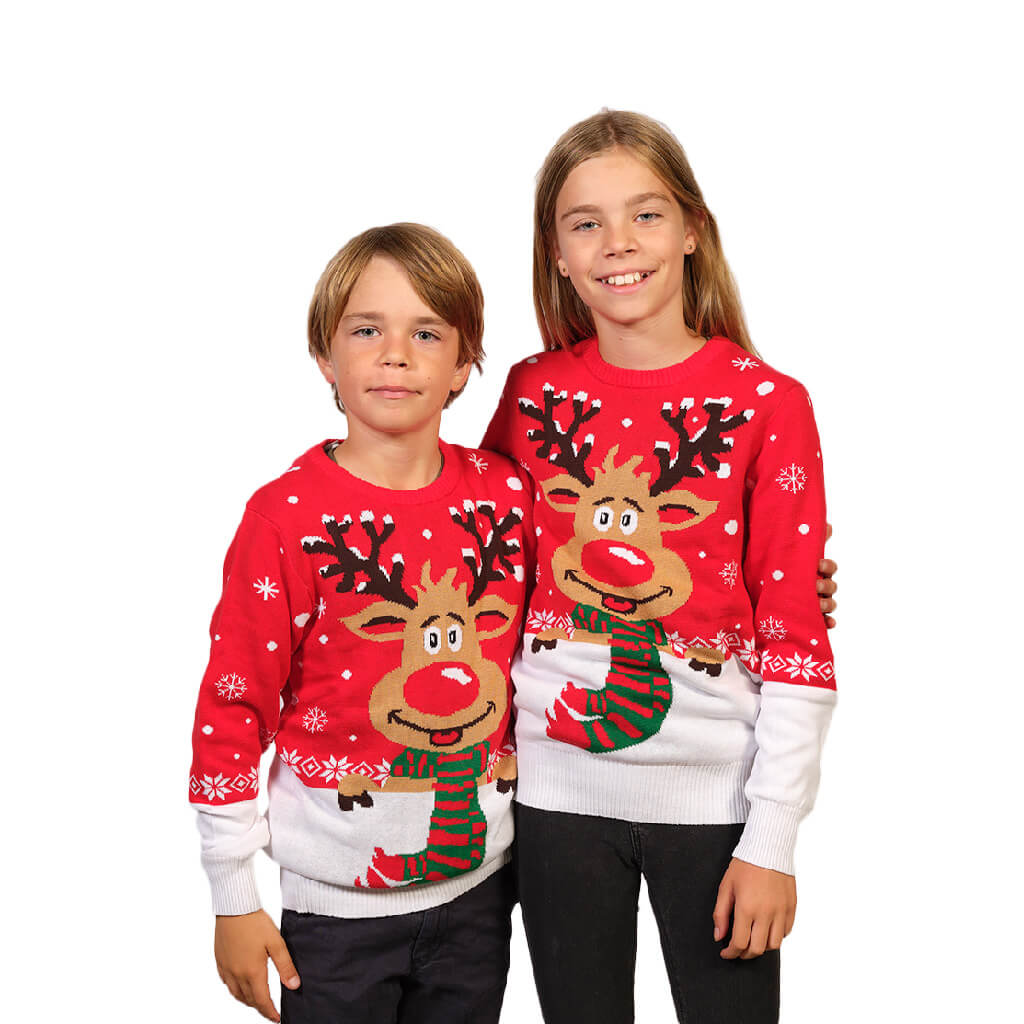 Girls and Boys Christmas Jumper with Reindeer with Scarf