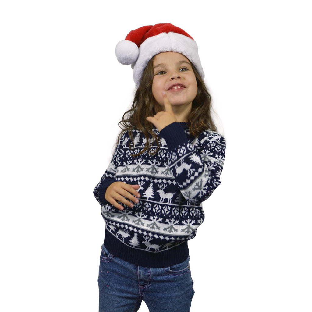 Boys and Girls Christmas Jumper with Reindeers and Trees Strips kids