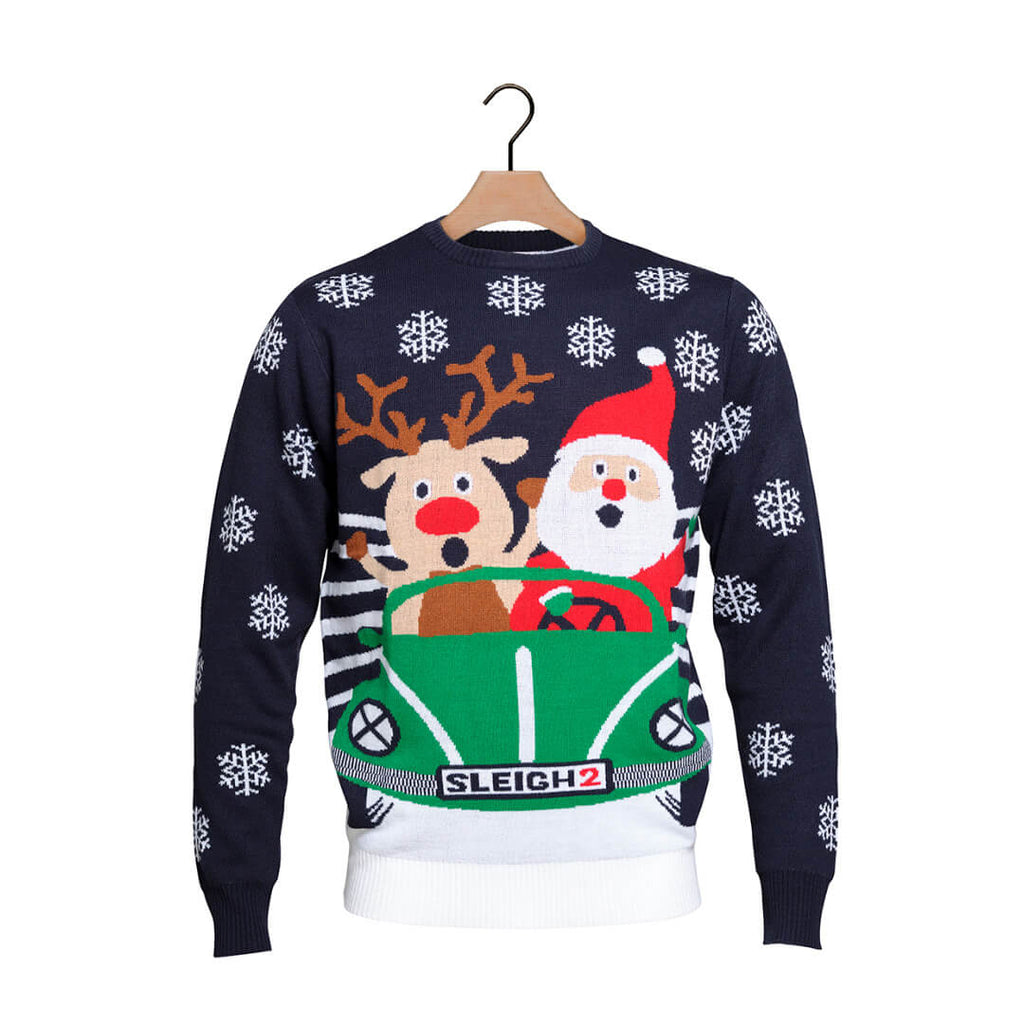 Boys and Girls Christmas Jumper with Santa and Reindeer Driving