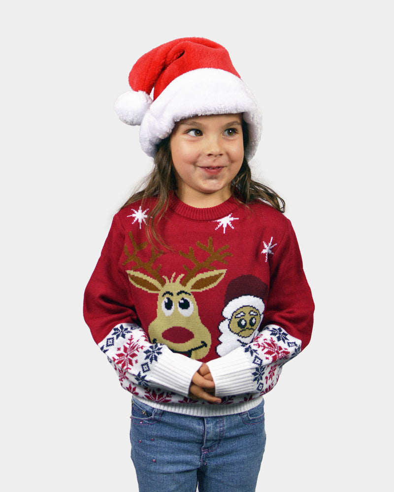 Boys and Girls Christmas Jumper with Santa and Rudolph Smiling Kids