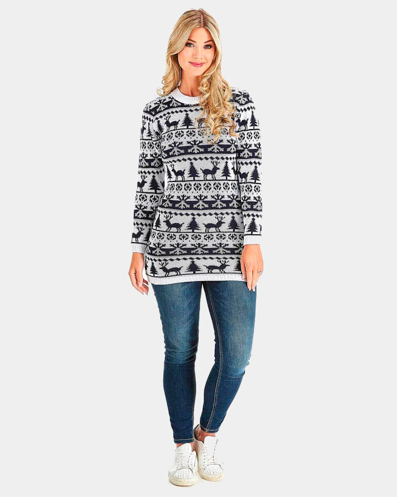 Christmas Womens Dress with Reindeers, Trees and Snow