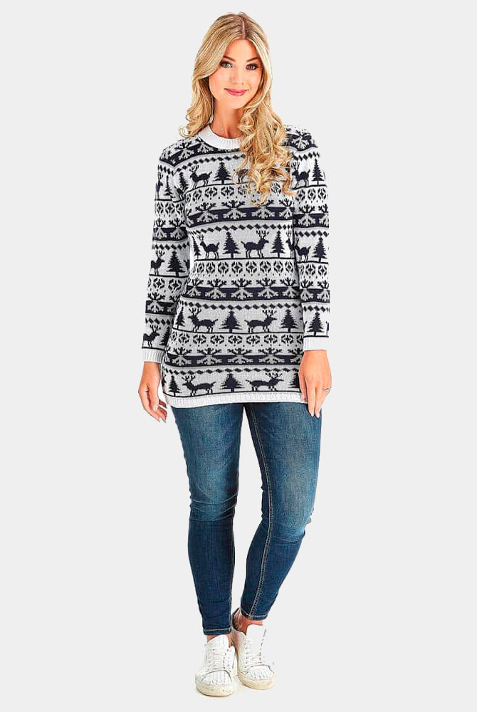 Christmas Womens Dress with Reindeers, Trees and Snow