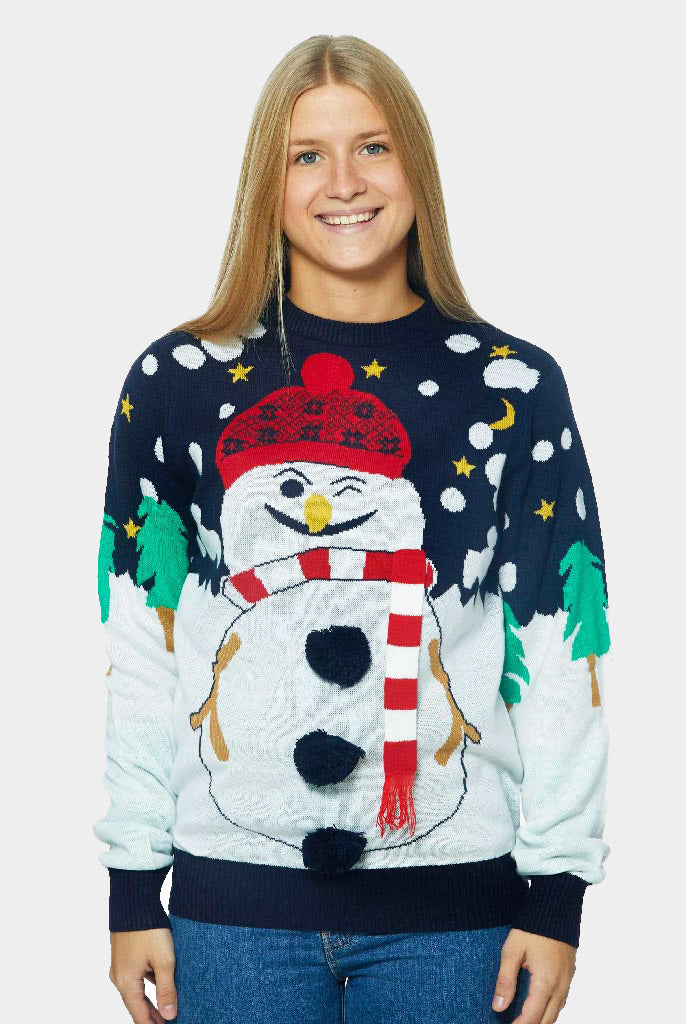 Christmas Jumper with 3D Snowman Womens