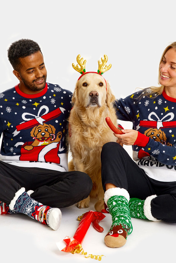 Christmas Jumper Feliz Navidog Couple