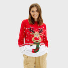 Christmas Jumper with Reindeer with Scarf Womens