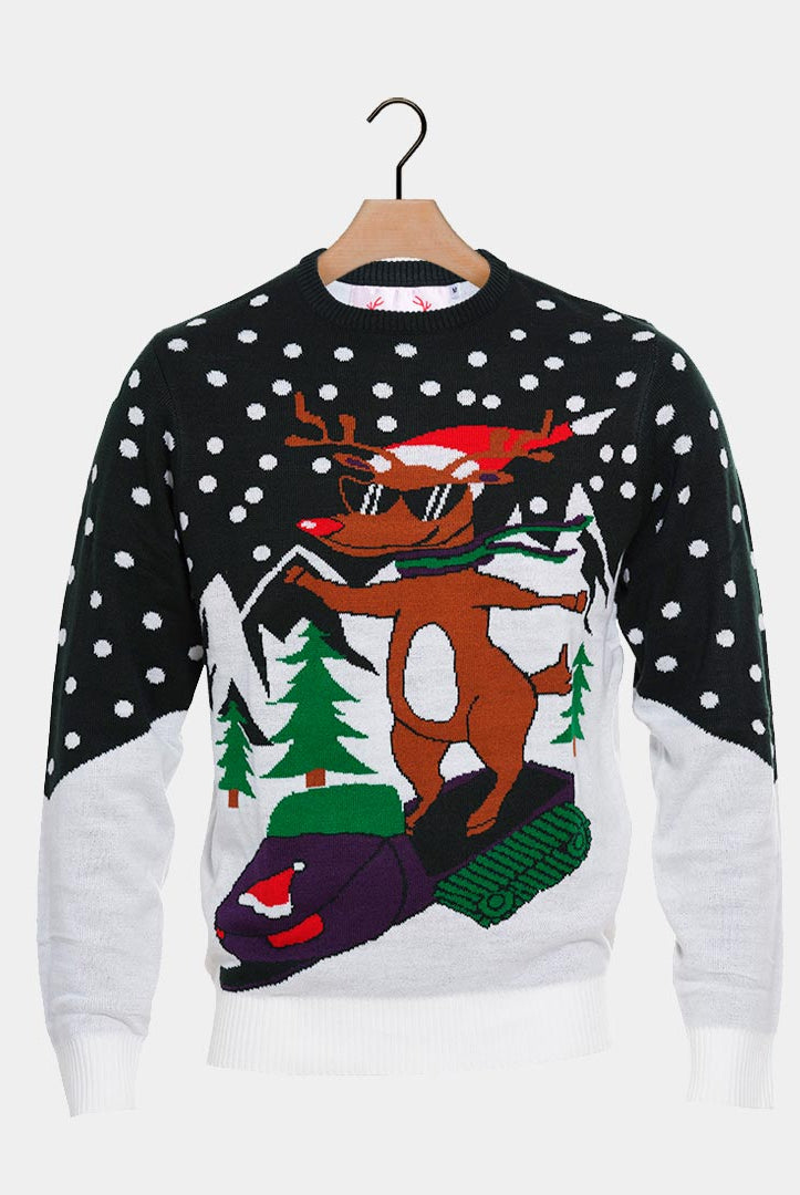 Christmas Jumper with Reindeer on Snowmobile