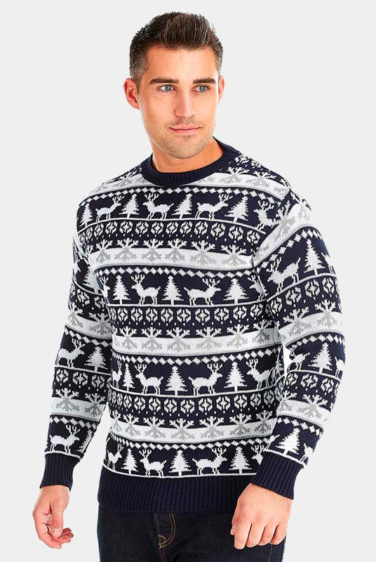Mens Christmas Jumper with Reindeers and Trees Strips 2021