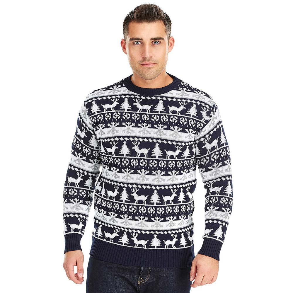Mens Christmas Jumper with Reindeers and Trees Strips 2021