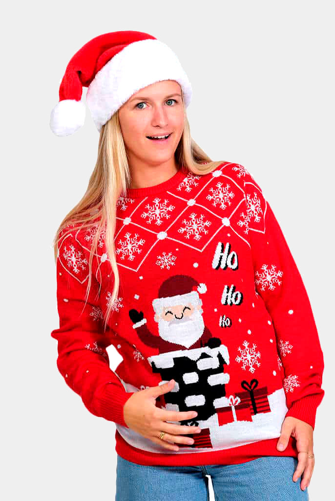 Christmas Jumper with Santa Coming through the Chimney Womens