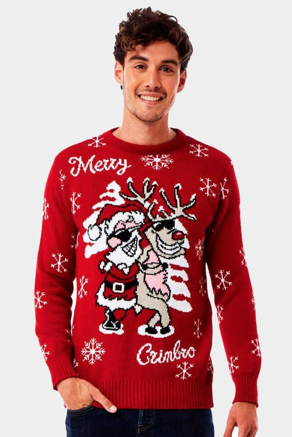 Christmas Jumper Santa and Reindeer with Sunglasses Mens