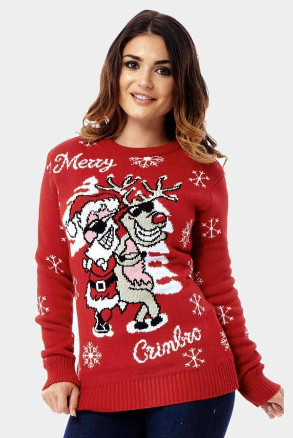 Christmas Jumper Santa and Reindeer with Sunglasses Womens