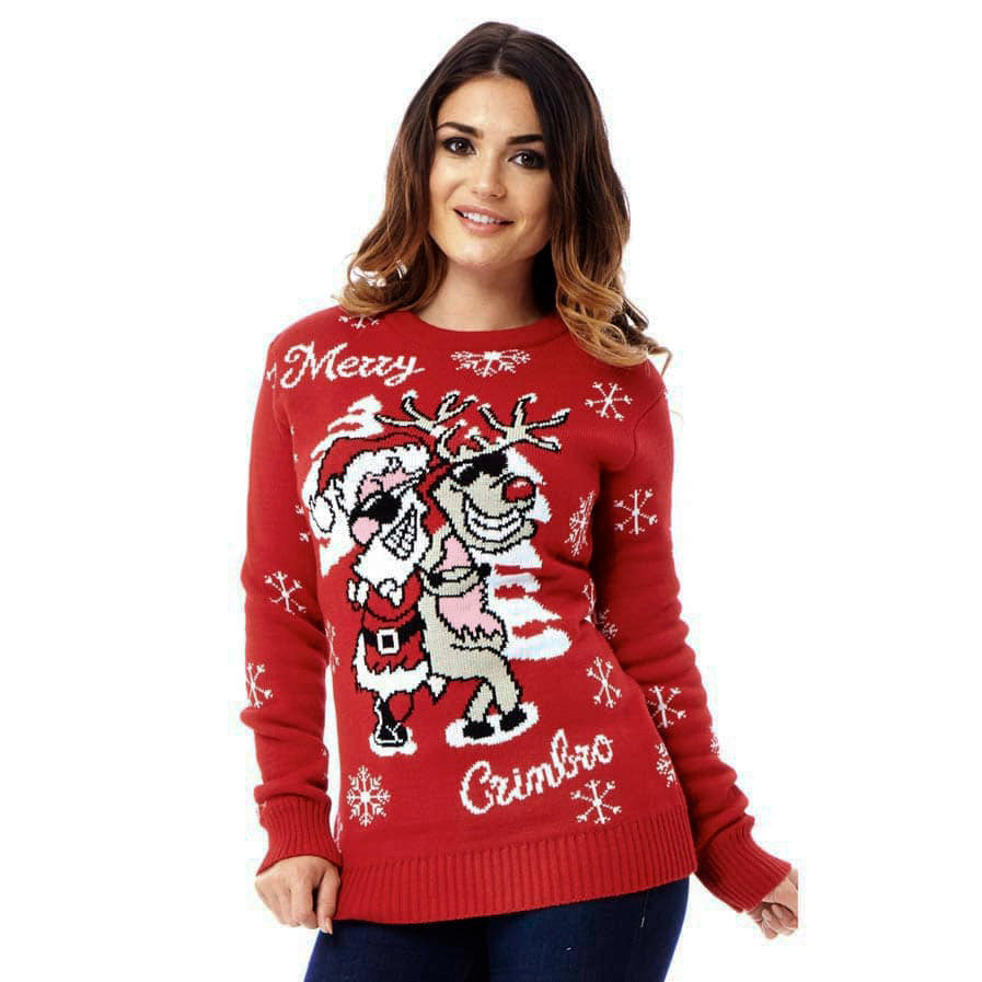 Christmas Jumper Santa and Reindeer with Sunglasses Womens