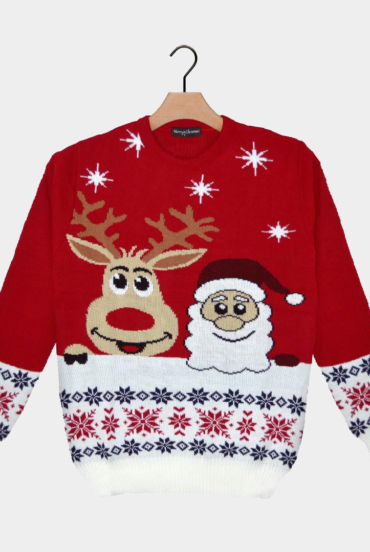 Christmas Jumper with Santa and Rudolph Smiling 2021