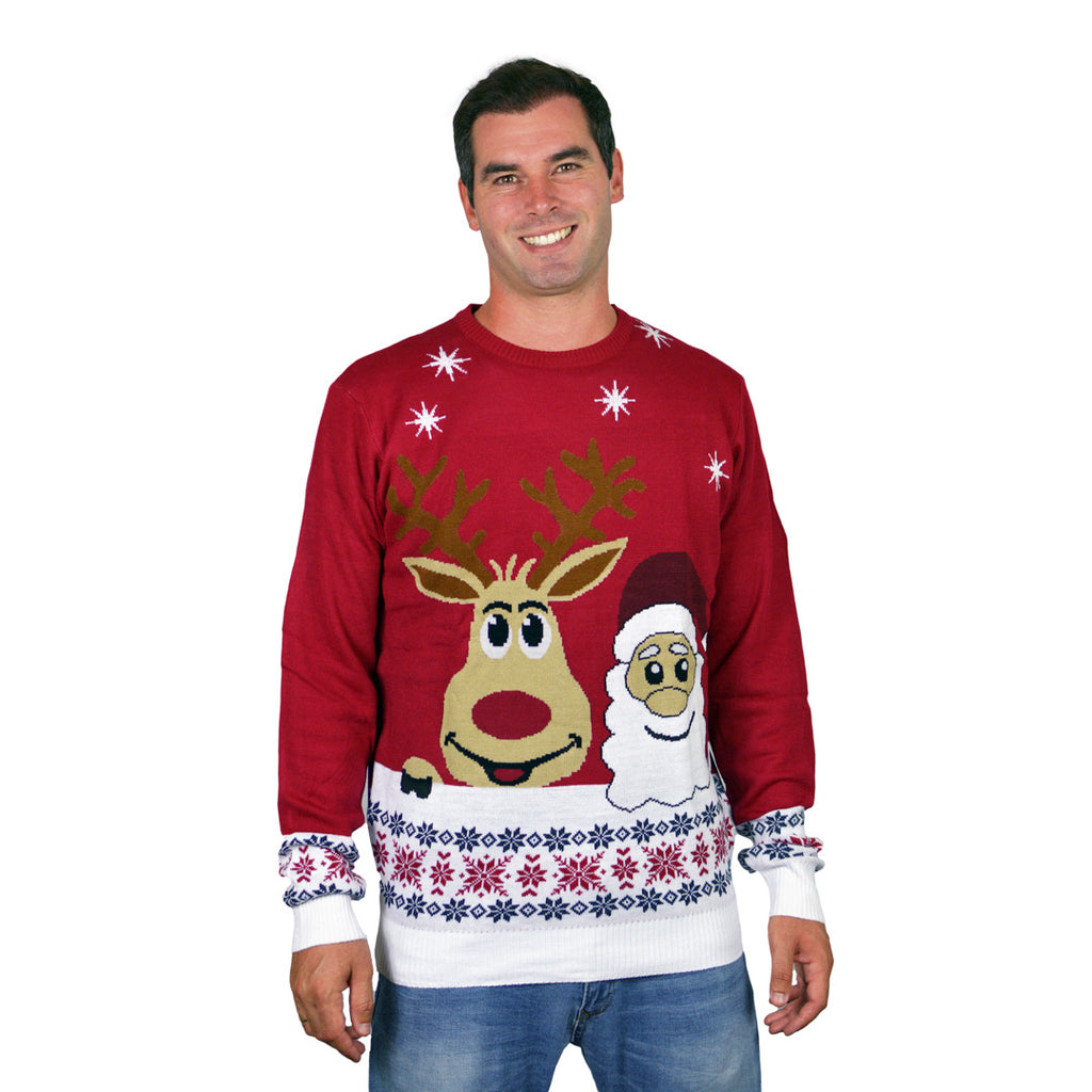 Christmas Jumper with Santa and Rudolph Smiling Mens