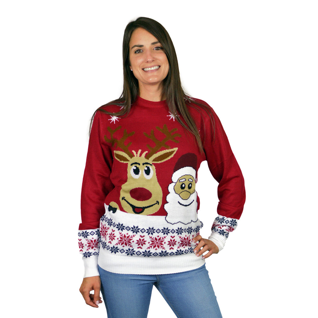 Christmas Jumper with Santa and Rudolph Smiling Womens