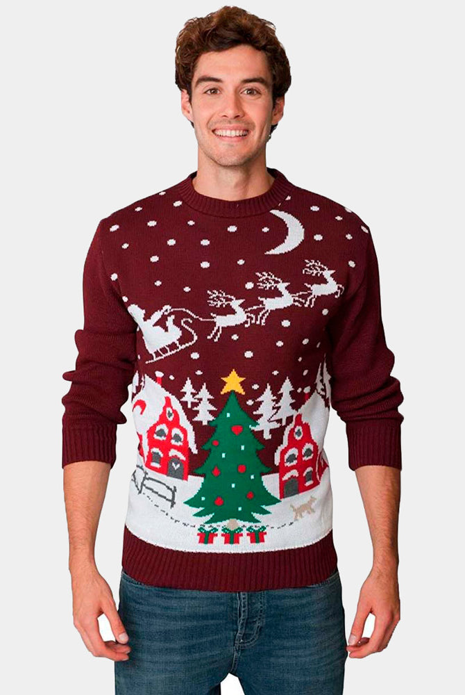 Christmas Jumper Santa on Sleigh and Christmas Tree Mens