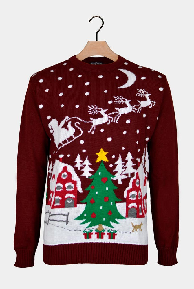 Christmas Jumper Santa on Sleigh and Christmas Tree