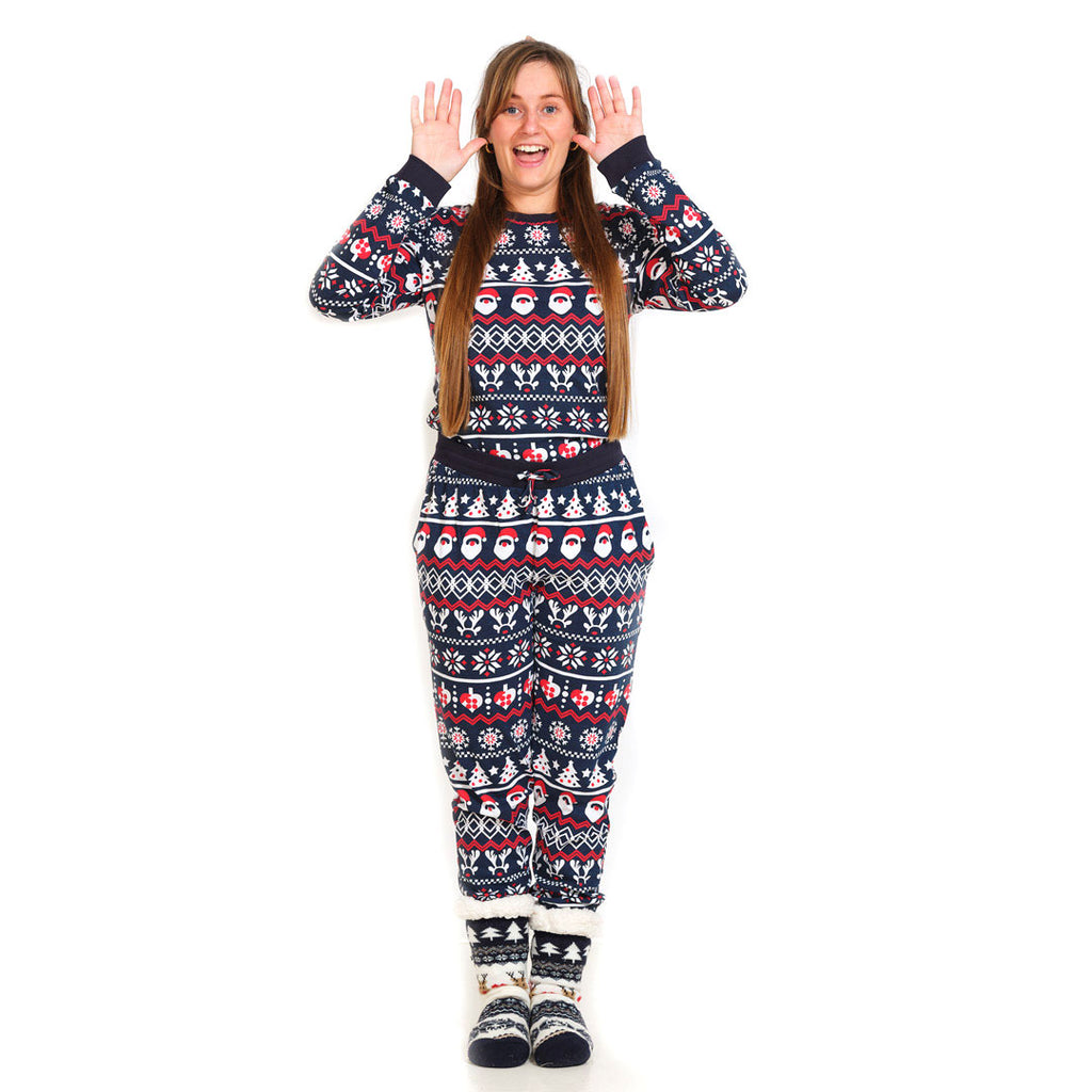 Christmas Pyjama for Family with Santa, Reindeers and Hearts Womens