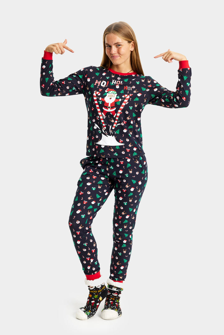 Christmas Pyjama for Family with Skiing Santa Womens