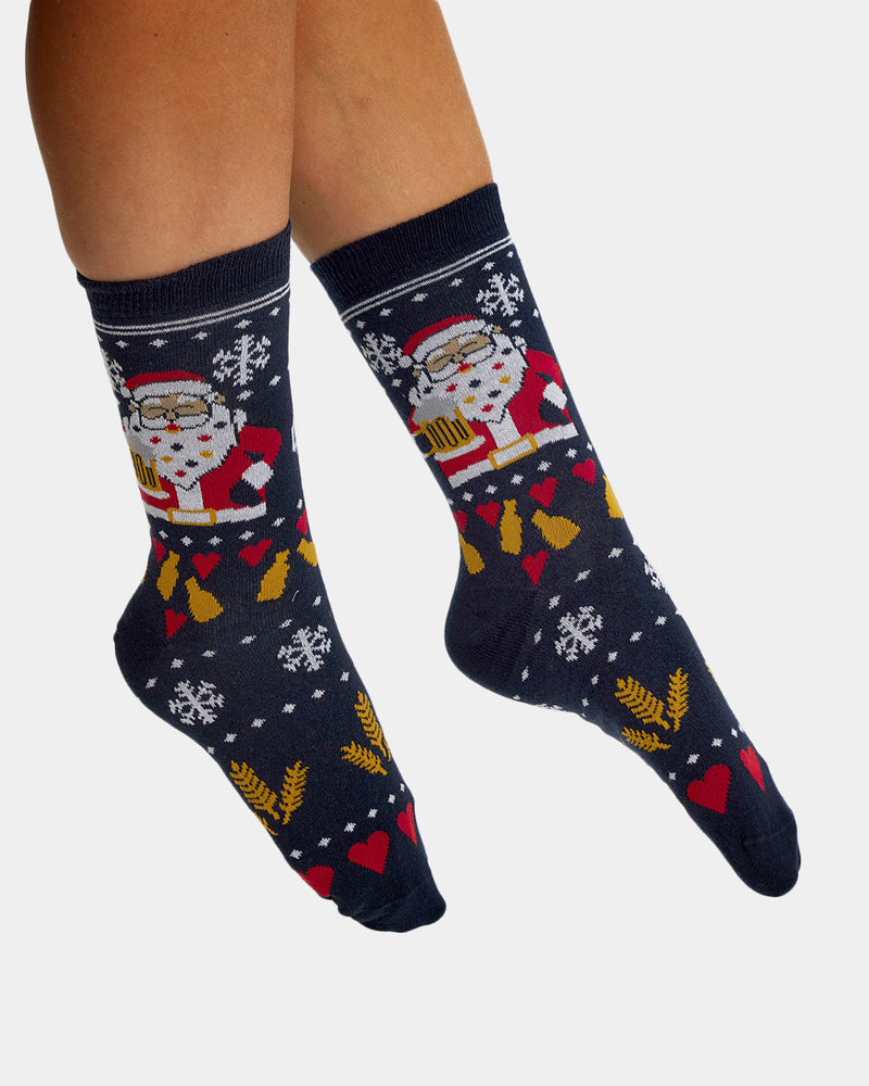 Christmas Socks Unisex Santa with Beer Womens and Mens