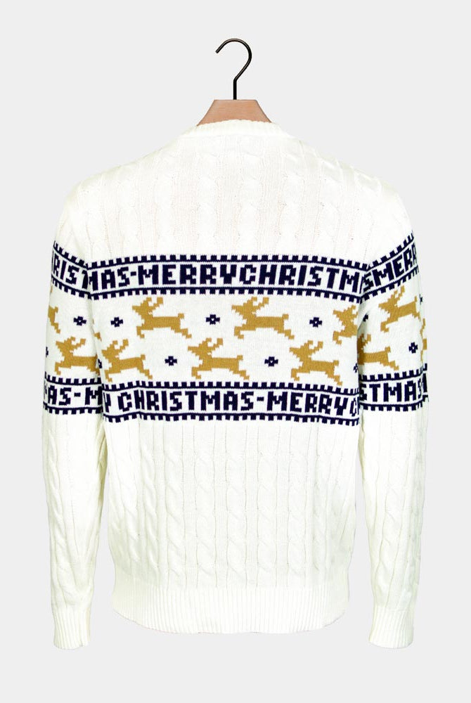 Elegant White Organic Cotton Boys and Girls Christmas Jumper with Reindeers Back