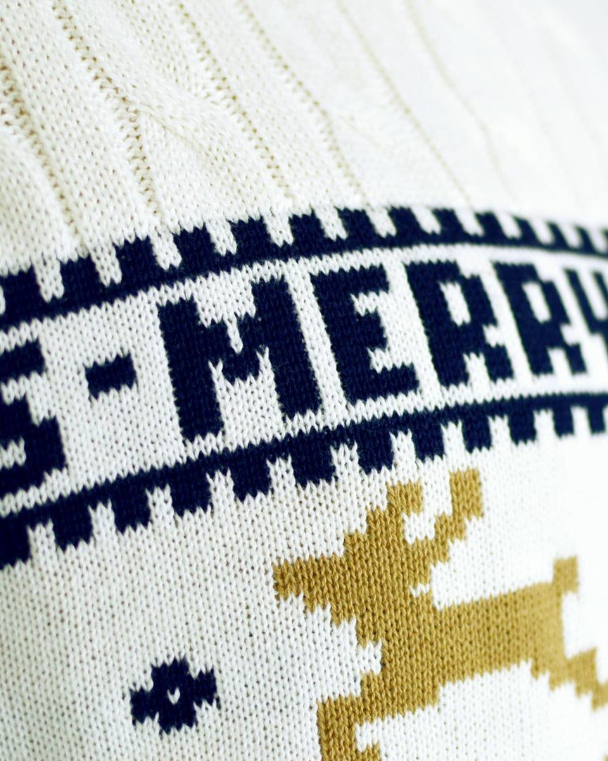 White Classy  Christmas Jumper with Reindeers Detail