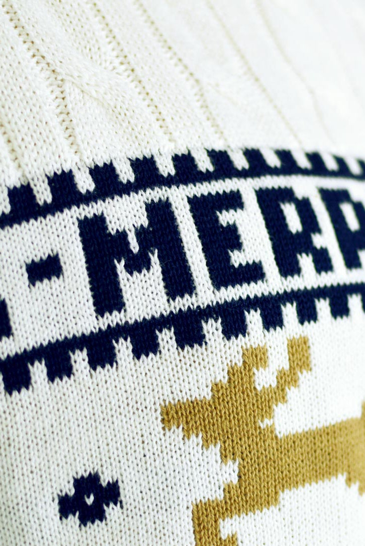 White Classy Christmas Jumper with Reindeers Detail