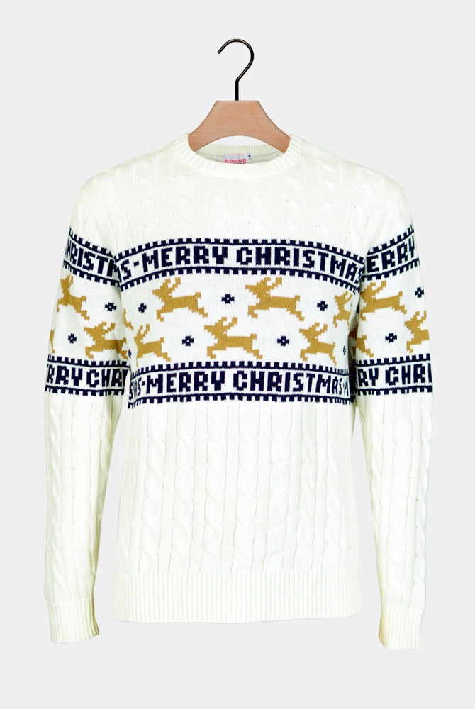 White Classy Christmas Jumper with Reindeers
