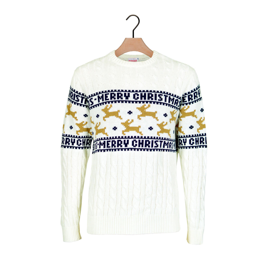 White Classy Christmas Jumper with Reindeers