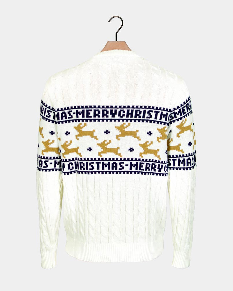 Elegant White Family Organic Cotton Christmas Jumper with Reindeers Back