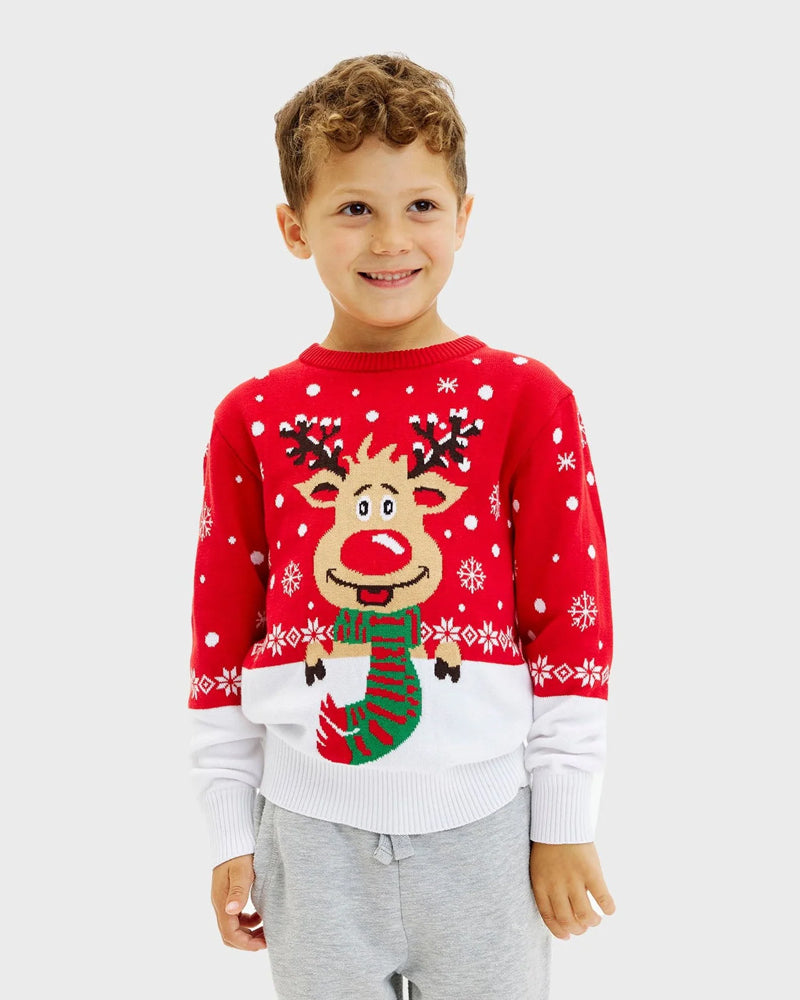Boys Girls Family Christmas Jumper with Reindeer with Scarf