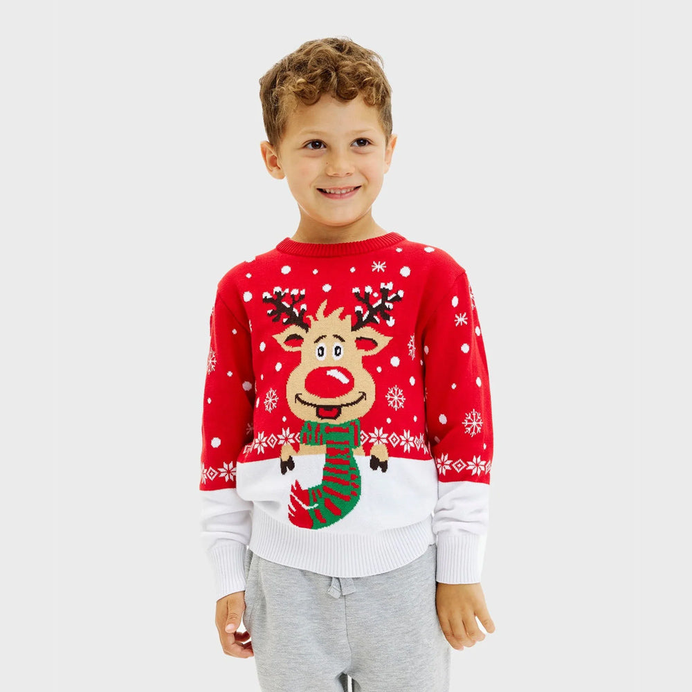 Boys Girls Family Christmas Jumper with Reindeer with Scarf