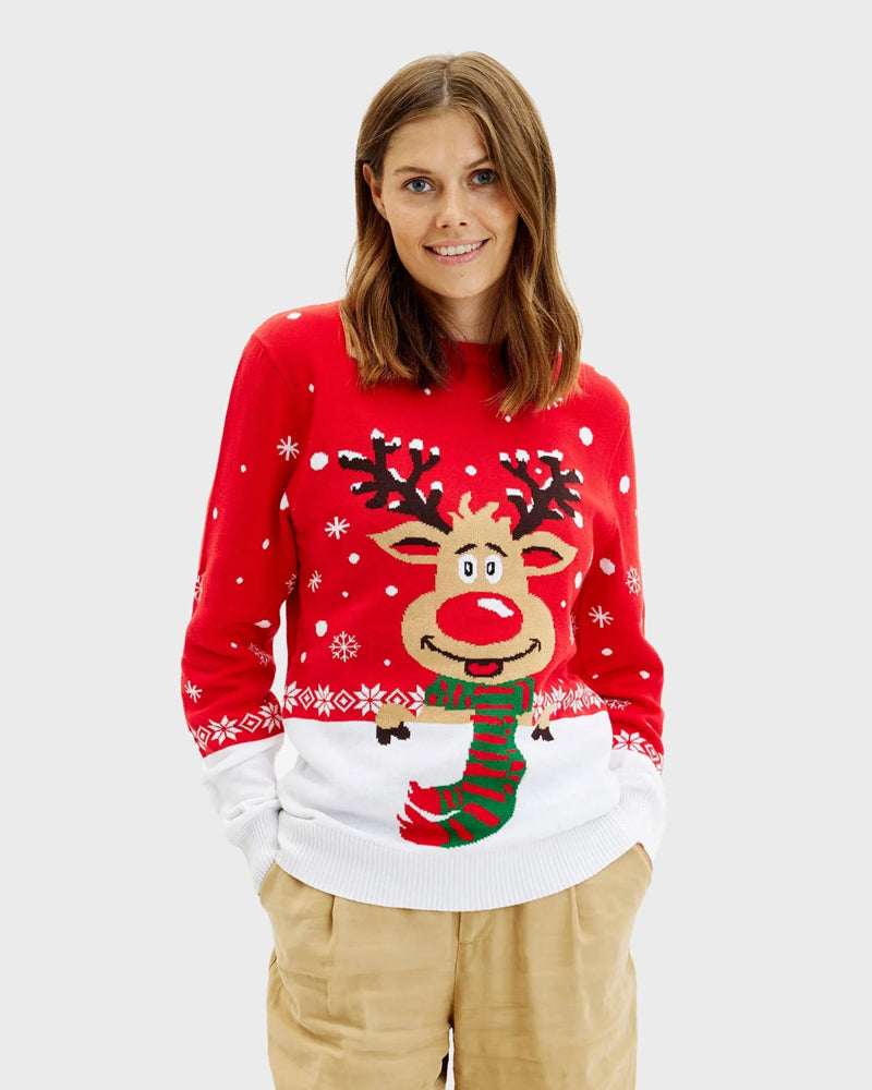 Womens Family Christmas Jumper with Reindeer with Scarf