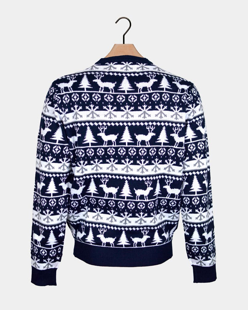 Family Christmas Jumper with Reindeers and Trees Strips Back