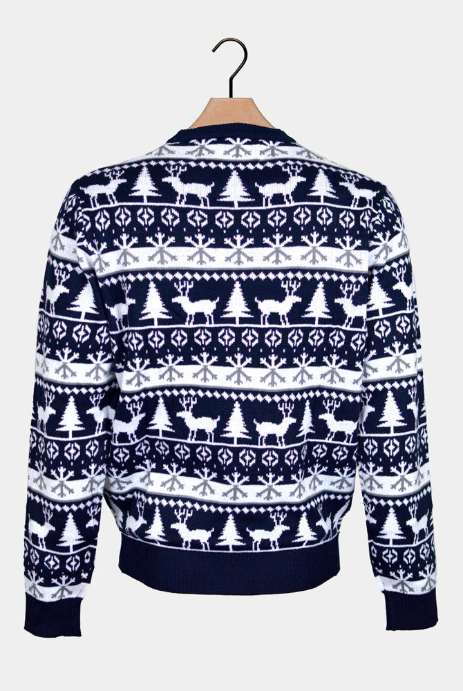 Family Christmas Jumper with Reindeers and Trees Strips Back