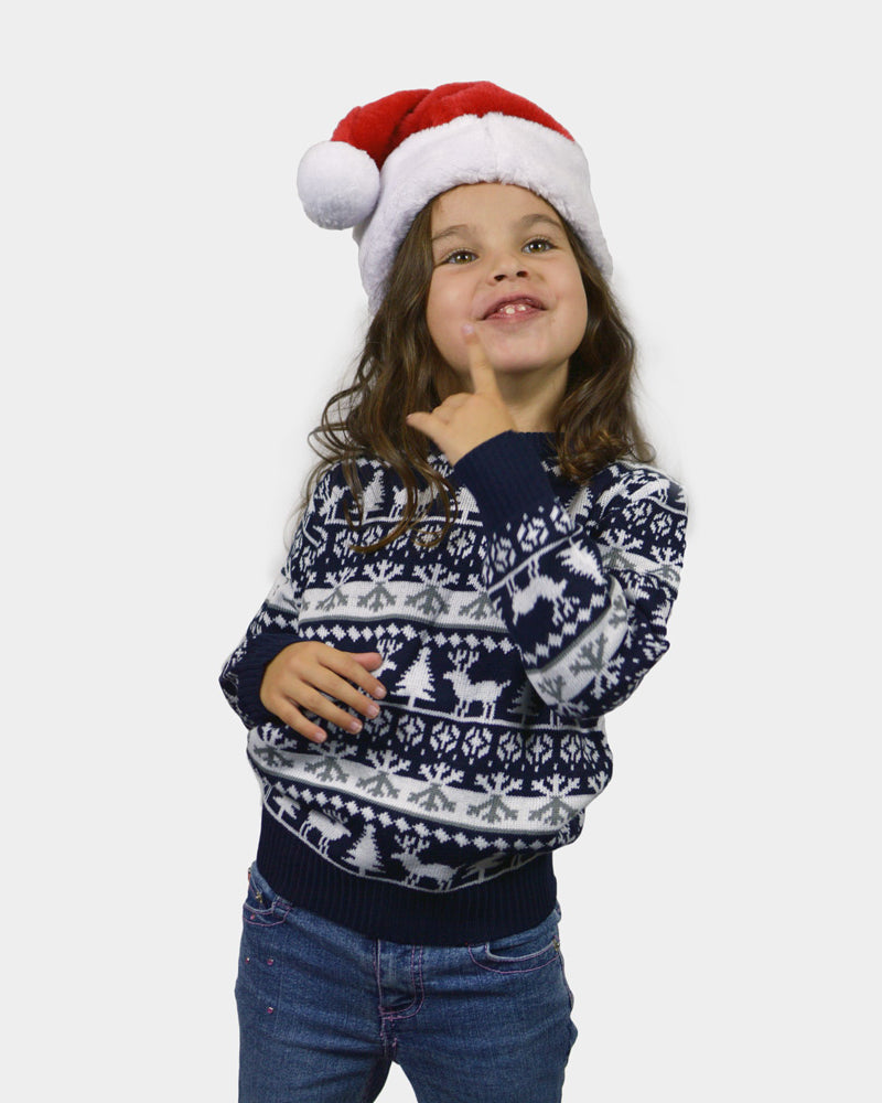 Family Christmas Jumper with Reindeers and Trees Strips Kids