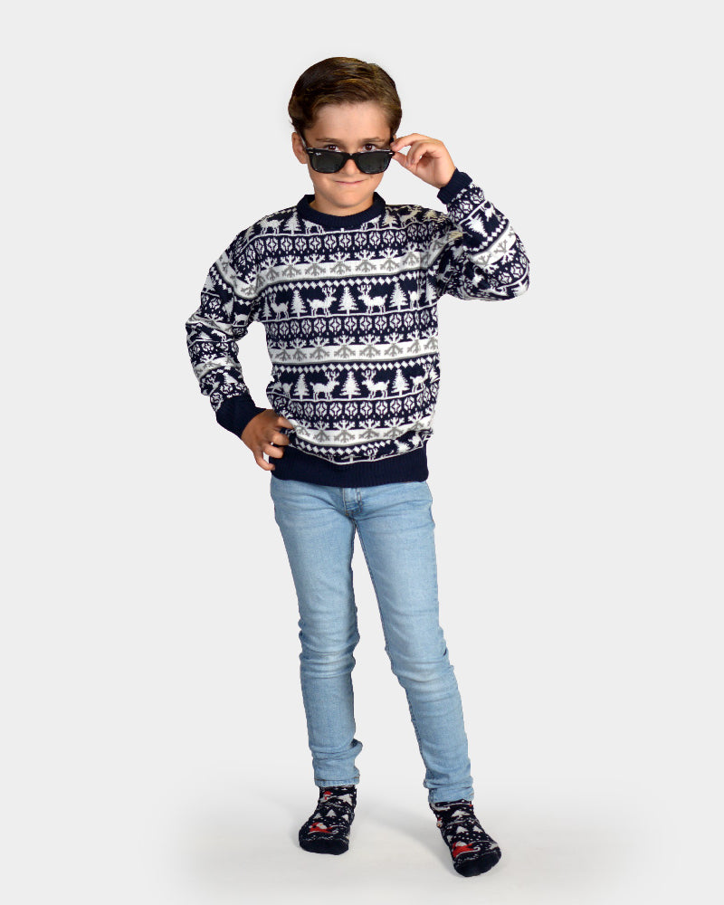 Family Christmas Jumper with Reindeers and Trees Strips Kids