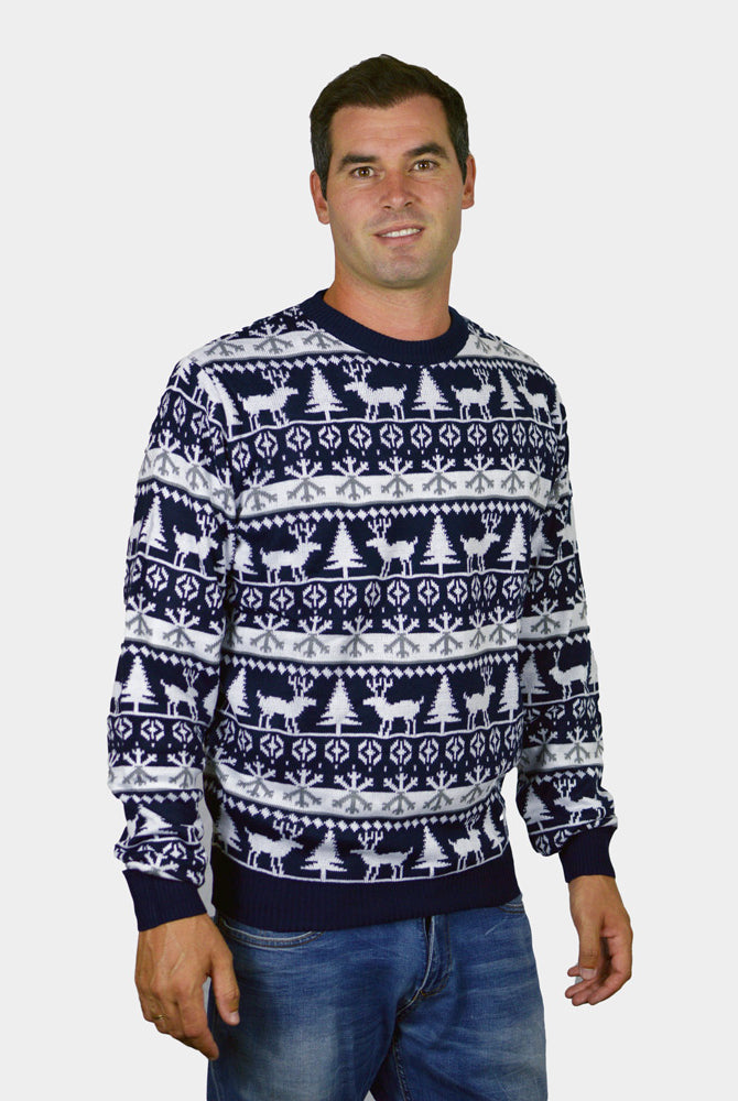 Family Christmas Jumper with Reindeers and Trees Strips Mens