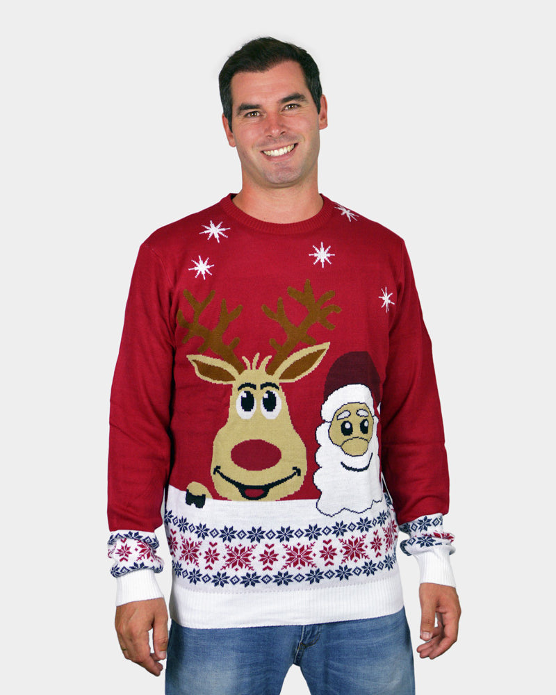 Family Christmas Jumper with Santa and Rudolph Smiling Mens