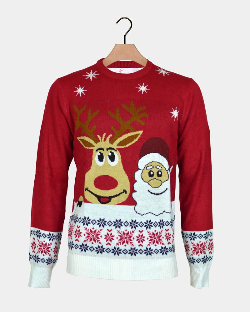 Family Christmas Jumper with Santa and Rudolph Smiling
