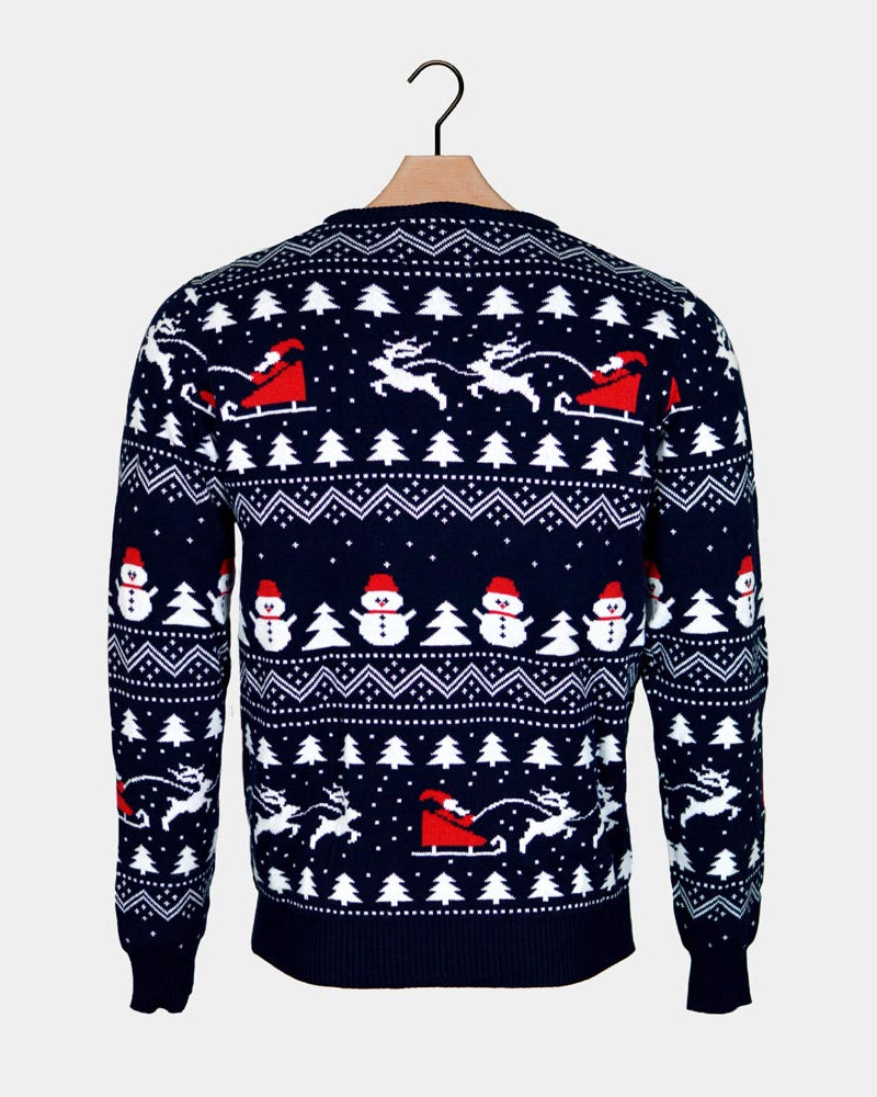 Family Christmas Jumper with Trees, Snowmens and Santa Back