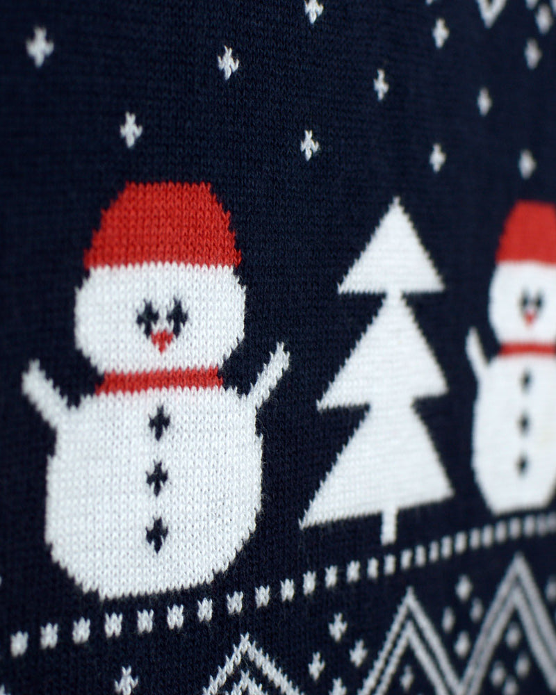 Organic Cotton Family Christmas Jumper with Trees, Snowmens and Santa Detail Snow