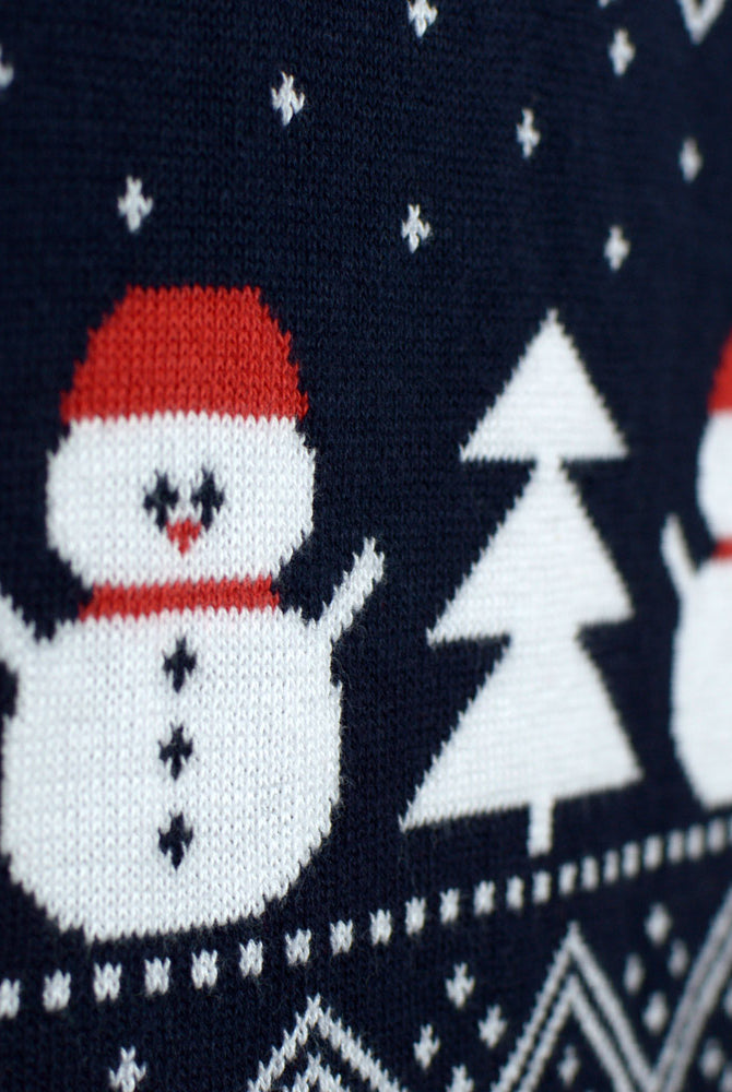 Organic Cotton Family Christmas Jumper with Trees, Snowmens and Santa Detail Snow