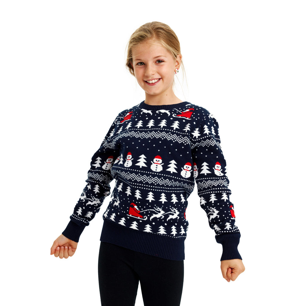 Organic Cotton Family Christmas Jumper with Trees, Snowmens and Santa Kids