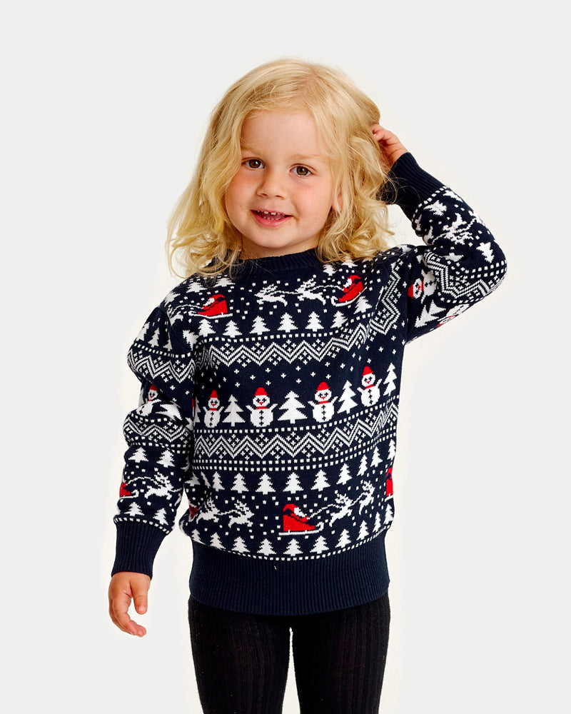 Family Christmas Jumper with Trees, Snowmens and Santa Girl