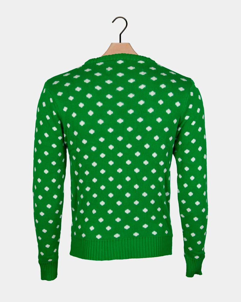 Green 3D Christmas Jumper Reindeer with Santa's hat Back