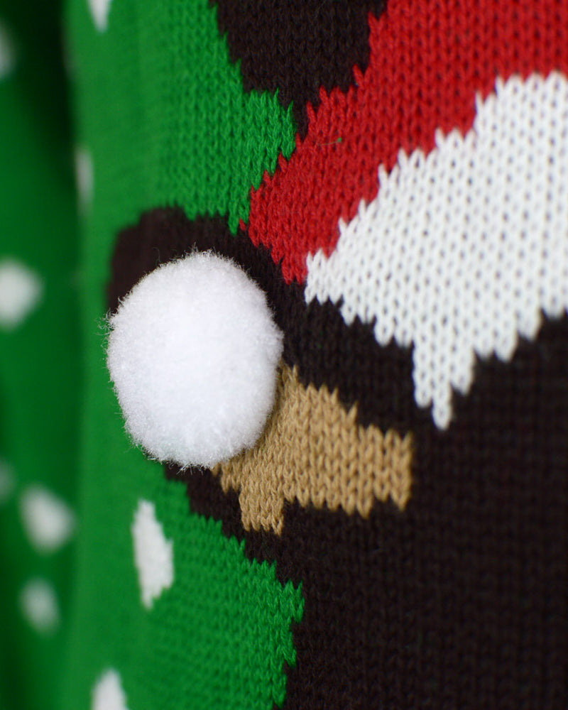 Green 3D Family Christmas Jumper Reindeer with Santa's hat Detail
