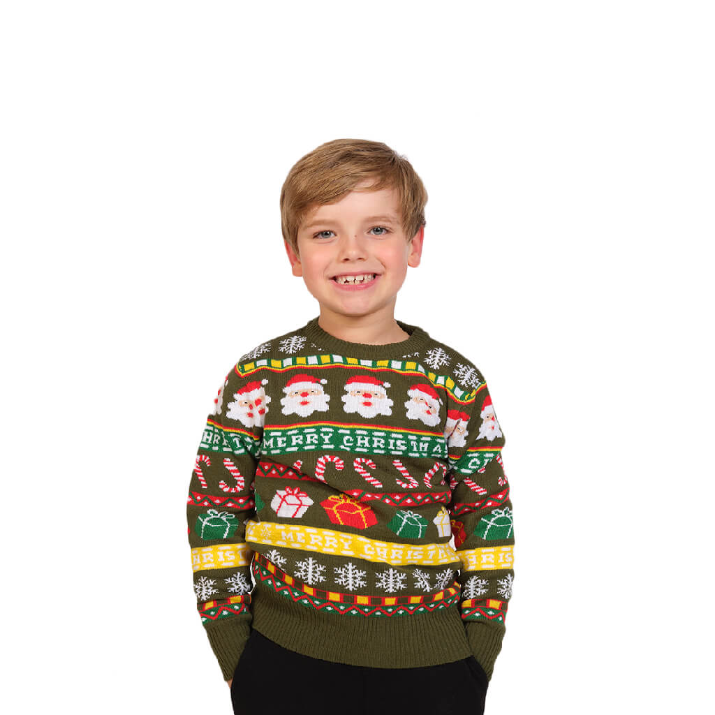 Green Boys Christmas Jumper with Santa and Gifts