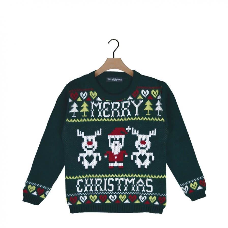Green Boys and Girls Merry Christmas Jumper
