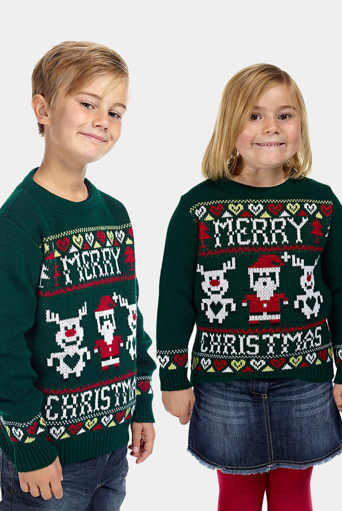 Green Boys and Girls Merry Christmas Jumper
